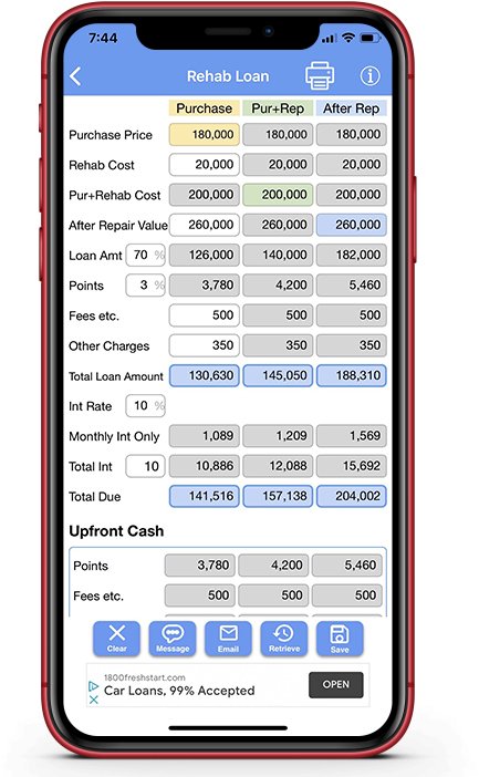 Rehab Loan Calculator; Renovation Loan Calculator;